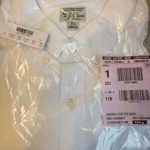 NWT J. Crew Men's White Stretch Shirt 100% Organic Cotton XL